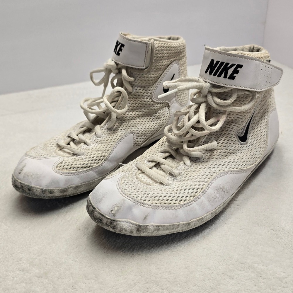 Nike Inflict Wrestling Shoes White Black High Top Kids Size 8.5
